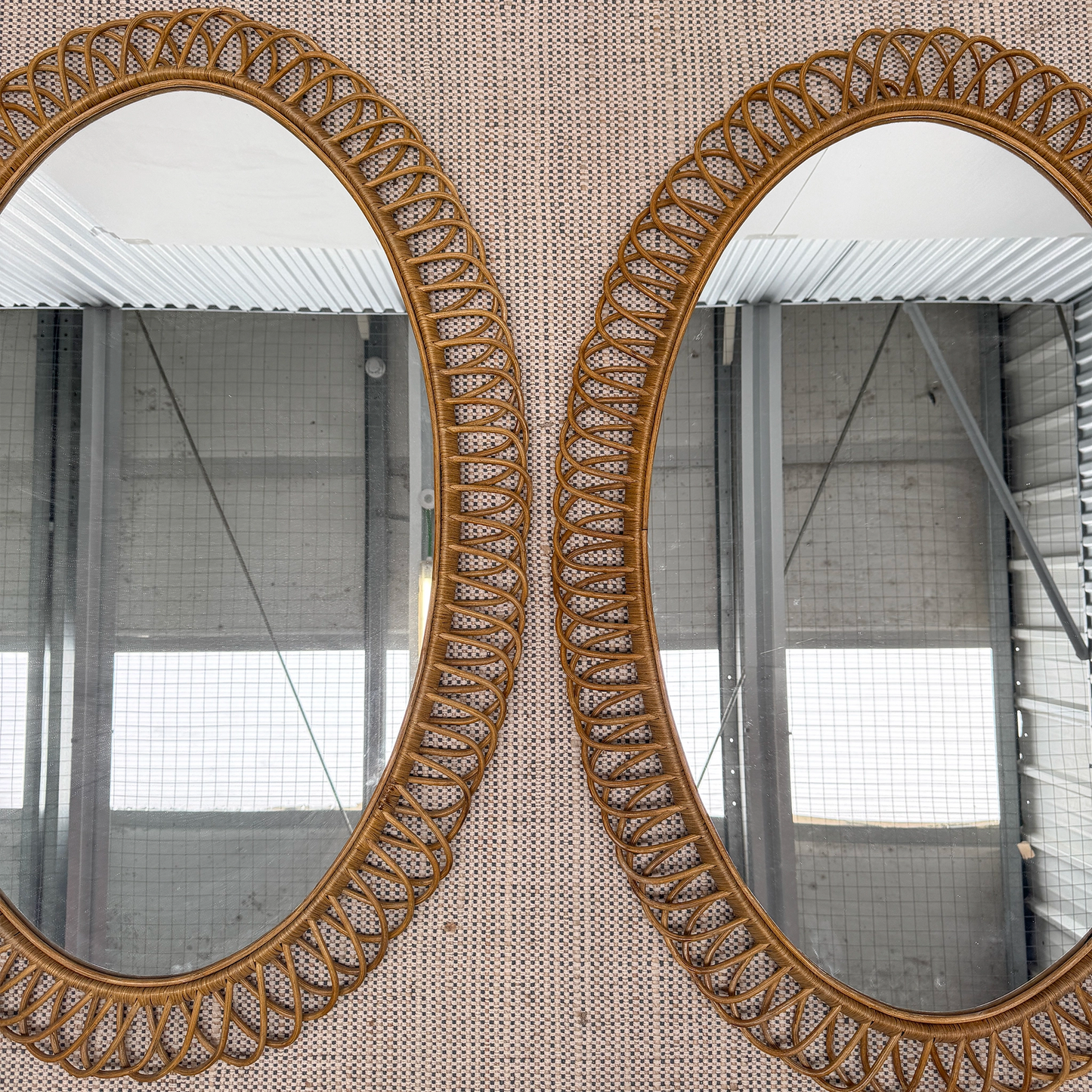 XXL Italian oval rattan mirror, 2 available