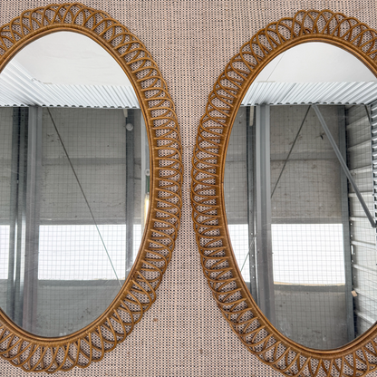 XXL Italian oval rattan mirror, 2 available