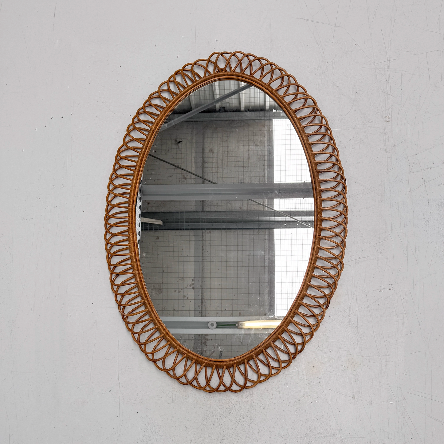 XXL Italian oval rattan mirror, 2 available
