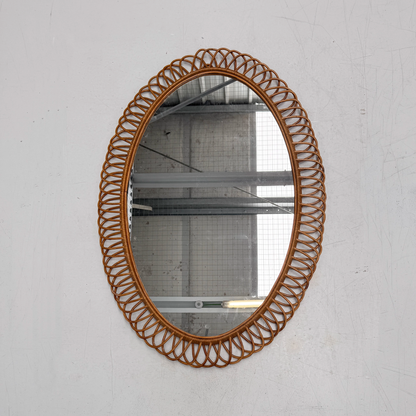 XXL Italian oval rattan mirror, 2 available