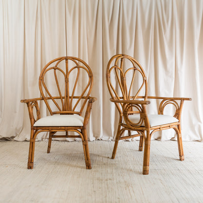 Rattan upholstered armchairs